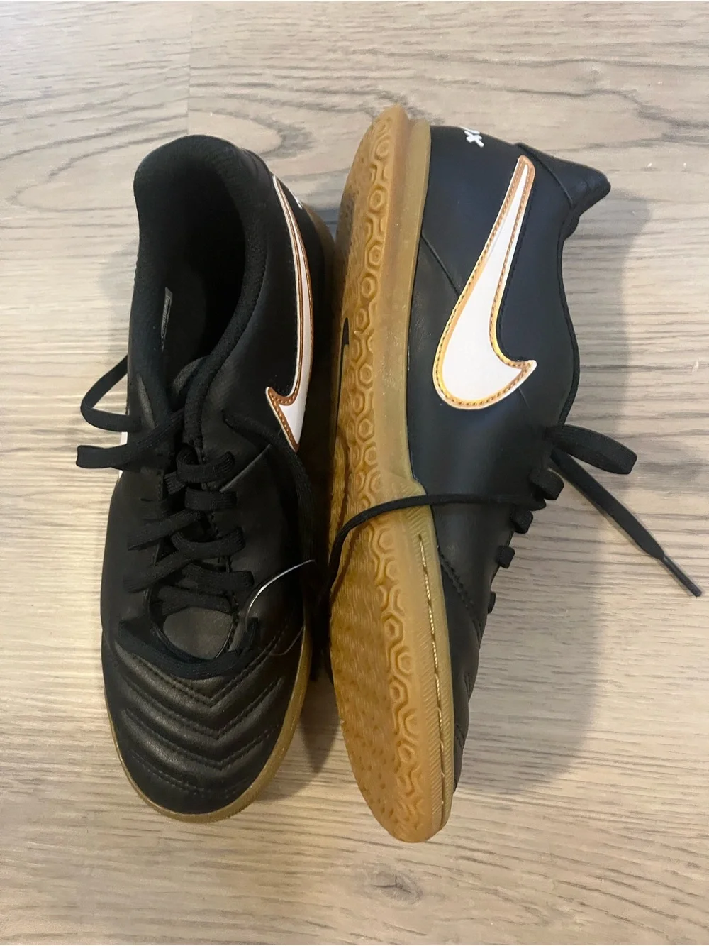 Nike Tiempox Black Indoor Soccer Shoes with White Swoosh, NWT